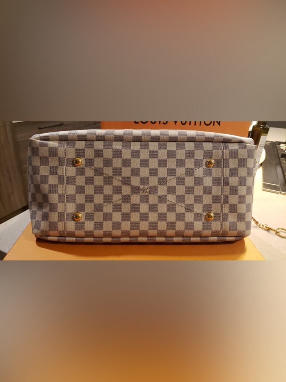 Louis Vuitton Damier Azur Check Hobo Shoulder Bag with Tan Trim - Picture 6 of 16